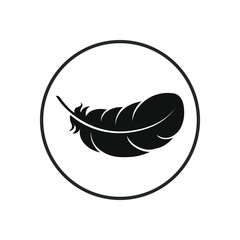 Feather graphic icon. Feather of bird sign in the circle isolated on white background. Vector illustration
