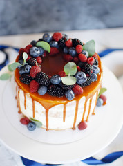 cake with cream and berries