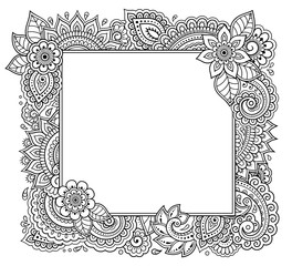 Stylized with henna tattoos decorative pattern for decorating covers for book, notebook, casket, magazine, postcard and folder. Flower in mehndi style. Frame in the eastern tradition.