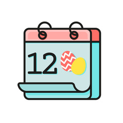 April 12 2020 Catholic Easter. Colorful calendar flat icon with date and Easter eggs isolated on white background. Cute element for card, social media banner, sticker, design. Vector illustration