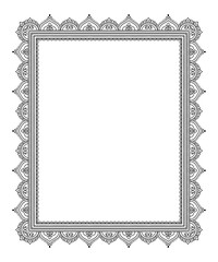 Frame in eastern tradition. Stylized with henna tattoos decorative pattern for decorating covers for book, notebook, casket, magazine, postcard and folder. Flower mandala in mehndi style.