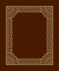 Frame in eastern tradition. Stylized with henna tattoos decorative pattern for decorating covers for book, notebook, casket, magazine, postcard and folder. Flower mandala in mehndi style.