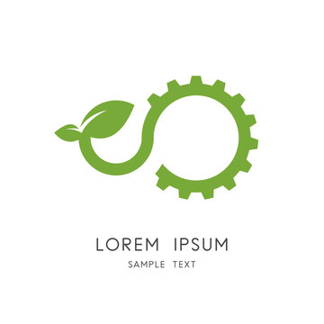Industry and nature logo - gear wheel or pinion and sprout with leaves  symbol. Green power and alternative energy, ecology and environment vector  icon. Stock Vector | Adobe Stock