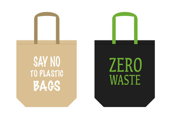 Reusable grocery eco tote bag. Zero waste and say no to plastic bag concept vector illustration.