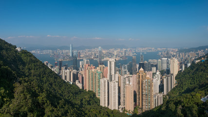 City aerial of Hong Kong - Skyline view of HongKong from Victoria Peak