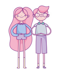 happy valentines day, smiling young couple standing cartoon