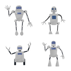Several robots. Character robots. Technology for the future. Cartoon vector illustration