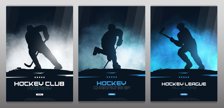 Set of Ice Hockey posters with players and Stick.