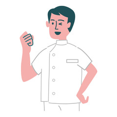 白衣　男性　ガッツポーズ