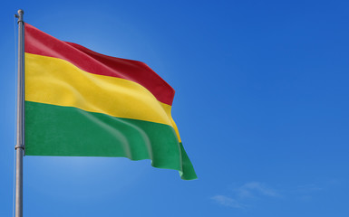Bolivia flag waving in the wind against deep blue sky. National theme, international concept. Copy space for text.