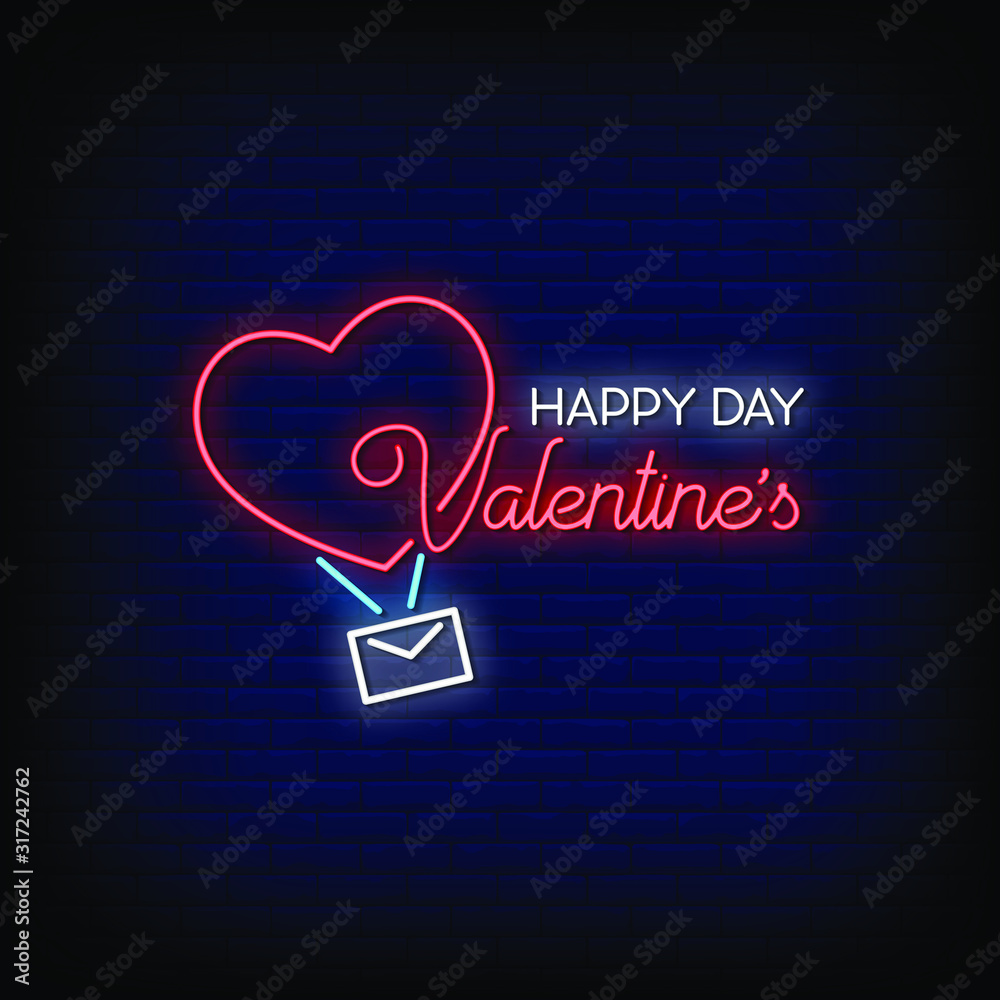 Wall mural happy valentine's day neon signs style text vector