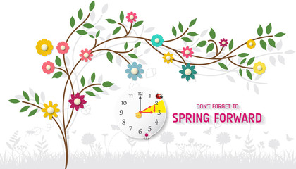 Spring Forward Banner. Daylight Saving Time Reminder - Spring Time Change.