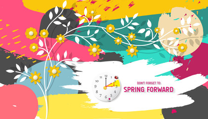 Spring Forward Banner. Daylight Saving Time Reminder - Spring Time Change.