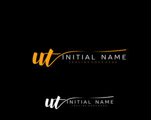 U T UT Initial handwriting logo vector. Hand lettering for designs.