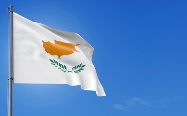 Cyprus flag waving in the wind against deep blue sky. National theme, international concept. Copy space for text.