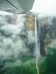 Aerial view of Angel falls from aeroplane window