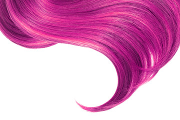 Pink hair isolated on white background. Long ponytail