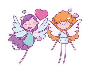 happy valentines day, funny cupids with arrow hearts cartoon