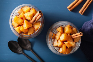 chia pudding with cinnamon simmered apples and peanut butter