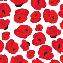Poppy seamless pattern. Red poppies on white background. Can be uset for textile, wallpapers, prints and web design. Vector illustration. - 317246796
