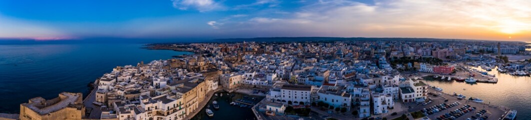 Fototapeta na wymiar Aerial view, from the old town of Monopoli, at dusk, Puglia, Italy,