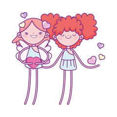 happy valentines day, cute cupids with hearts love romantic