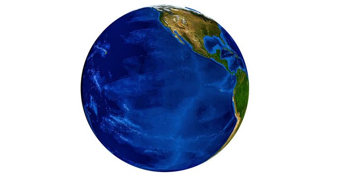 Planet earth globe turning around on white background. 3d render in 4k
