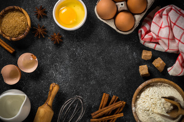 Ingredients for cooking baking on black.