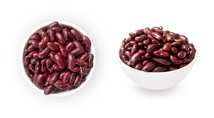 Top view of red beans in a bowl on a white background