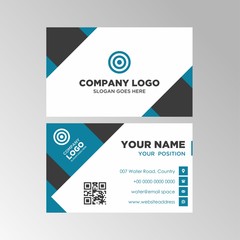 Simple Modern Geometric Business Card Template Design With Blue and Black Color, Professional Business Card Vector Editable