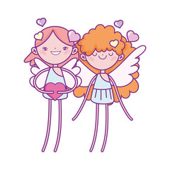 happy valentines day, cute cupids with hearts feeling romantic cartoon