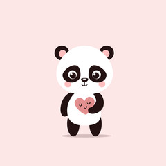 Cute little panda holds a Valentine in his hands.