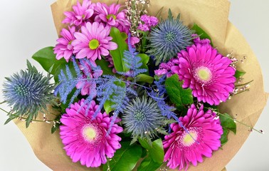 Beautiful floral arrangement bouqet composition, mixed flowers chrysanthemum 