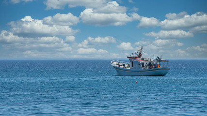 Greek fishing boat at anchor off the coast of Lesvos