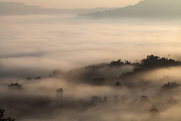 Beautiful of the mountain in the fog at khao takhian ngo view point, khao kho Phetchabun Thailand.