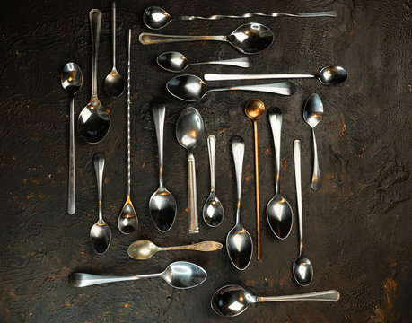 selective focus, tablespoons and teaspoons
