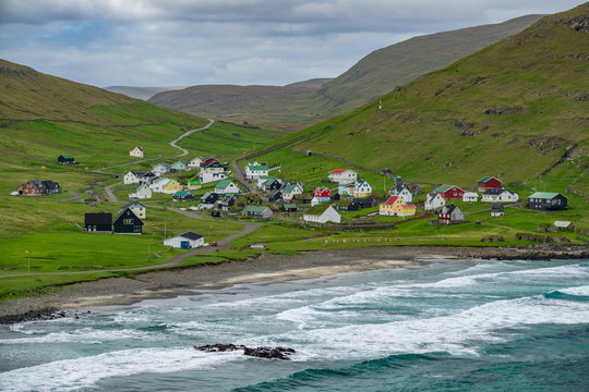 Faroe Islands typical village near the ocean