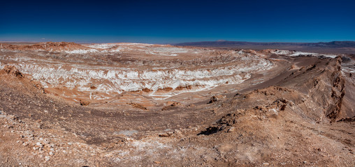 The dry, sandy and salty desert of Moon Valley panorama