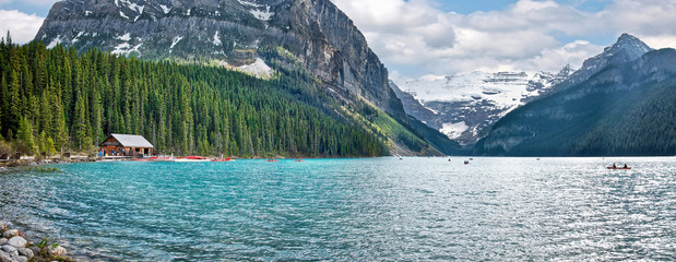 The beautiful turquoise glacial Lake Louise in Banff National Park. One of the most famous Canadian...