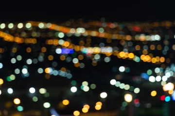 Foto op Plexiglas Bokeh effect of city lights. Creative background, blurred lights. Abstract lights in Las Vegas. © Kristin Greenwood