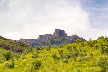View to the Sentinel mountain, Drakensberg mountains, Royal Natal National Park, South Africa