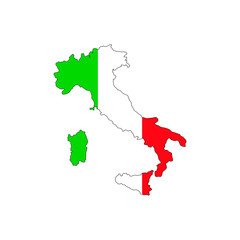 Italy map vector with flag, isolated on white background. Black map template, flat earth.  Simplified, generalized world map with round corners.