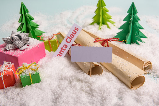 Old Tied Up Letters For Santa Claus, View From Above