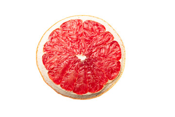 Slice of red dry grapefruit isolated on white background