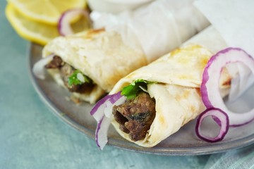 Lamb Kathi Rolls, selective focus