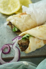 Lamb Kathi Rolls, selective focus