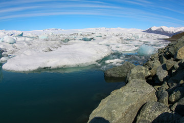 Ice blocks in Icelandic cold waters, global warming