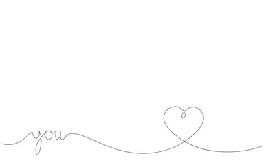 You love word hand drawing with heart vector illustration
