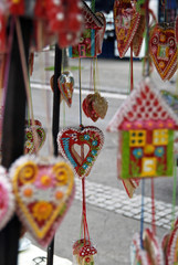 Licider hearts and various colorful souvenirs. Traditional handicrafts of Serbia.