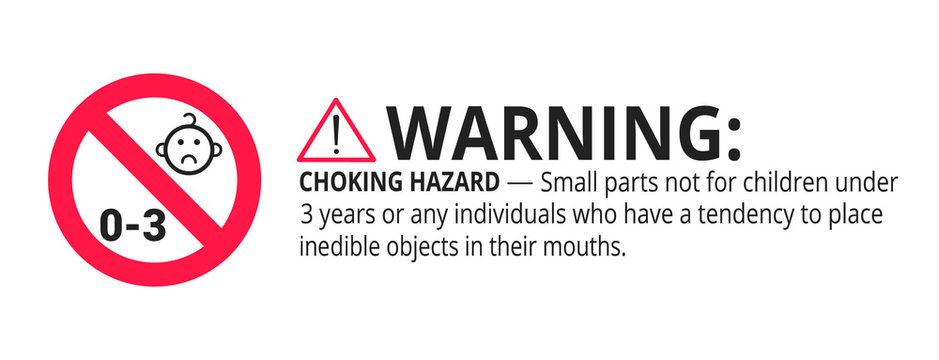 Not suitable for children under 3 years choking hazard forbidden sign sticker isolated on white background vector illustration. Warning triangle and exclamination mark, sharp edges.